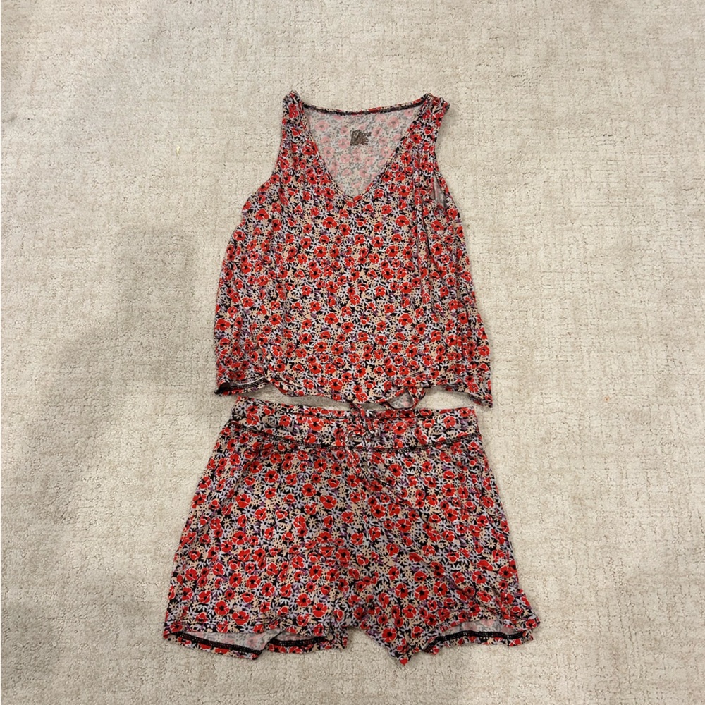 Floral Red Pajama Set